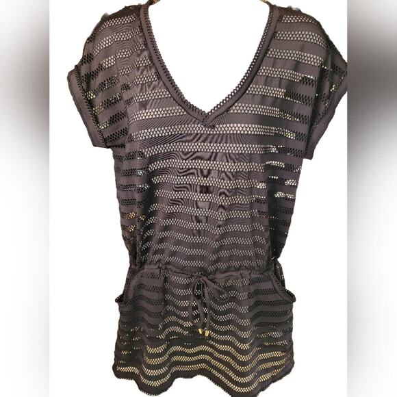 Calvin Klein Blk Sheer Cap Sleeve Swimsuit Coverup.  Sz Med/Lg - Picture 1 of 3